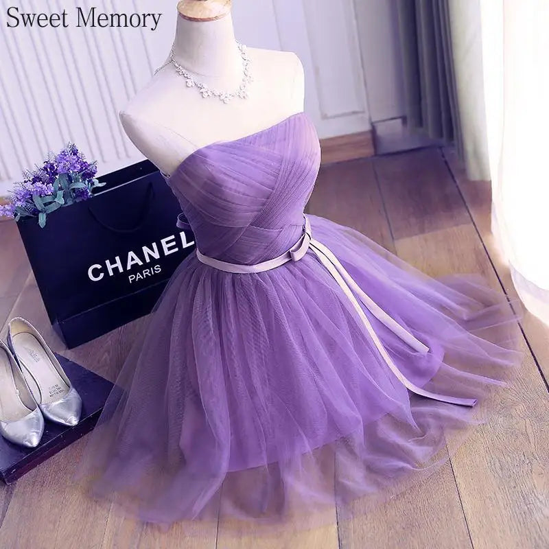 Summer Purple Blue Gray Red Tulle Short Bridesmaid Dresses