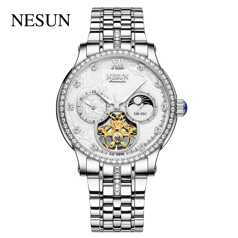 Switzerland Luxury Brand Nesun Official Men Skeleton Automatic Casual Wristwatch