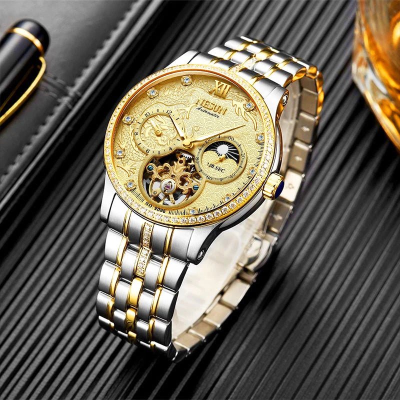 Switzerland Luxury Brand Nesun Official Men Skeleton Automatic Casual Wristwatch