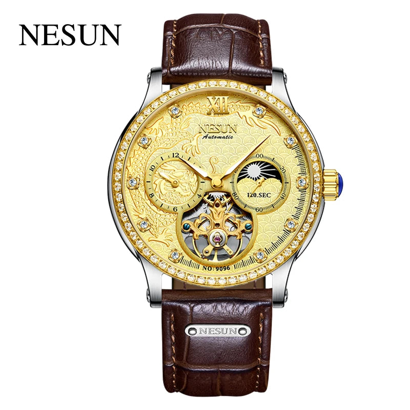 Switzerland Luxury Brand Nesun Official Men Skeleton Automatic Casual Wristwatch