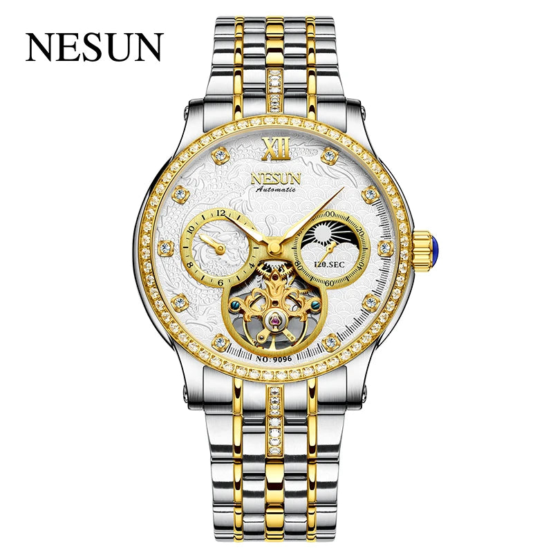 Switzerland Luxury Brand Nesun Official Men Skeleton Automatic Casual Wristwatch