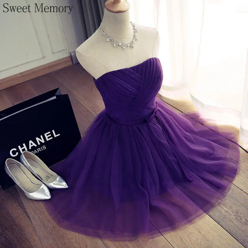 Summer Purple Blue Gray Red Tulle Short Bridesmaid Dresses