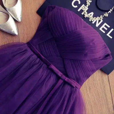 Summer Purple Blue Gray Red Tulle Short Bridesmaid Dresses