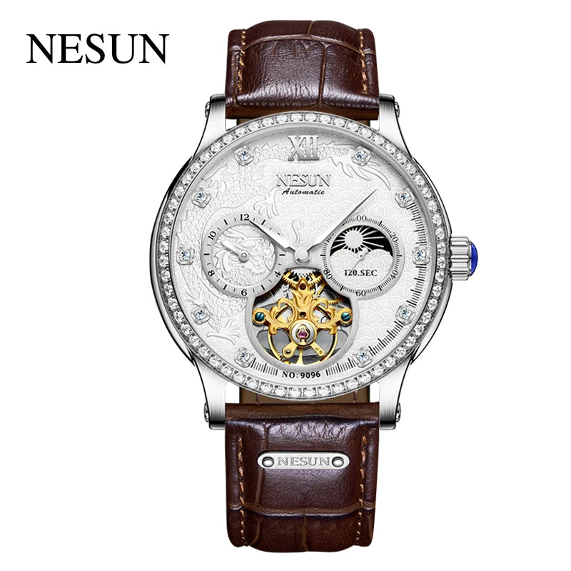 Switzerland Luxury Brand Nesun Official Men Skeleton Automatic Casual Wristwatch