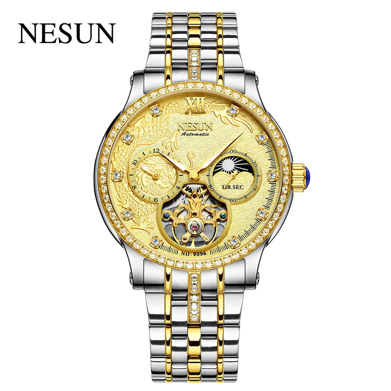 Switzerland Luxury Brand Nesun Official Men Skeleton Automatic Casual Wristwatch