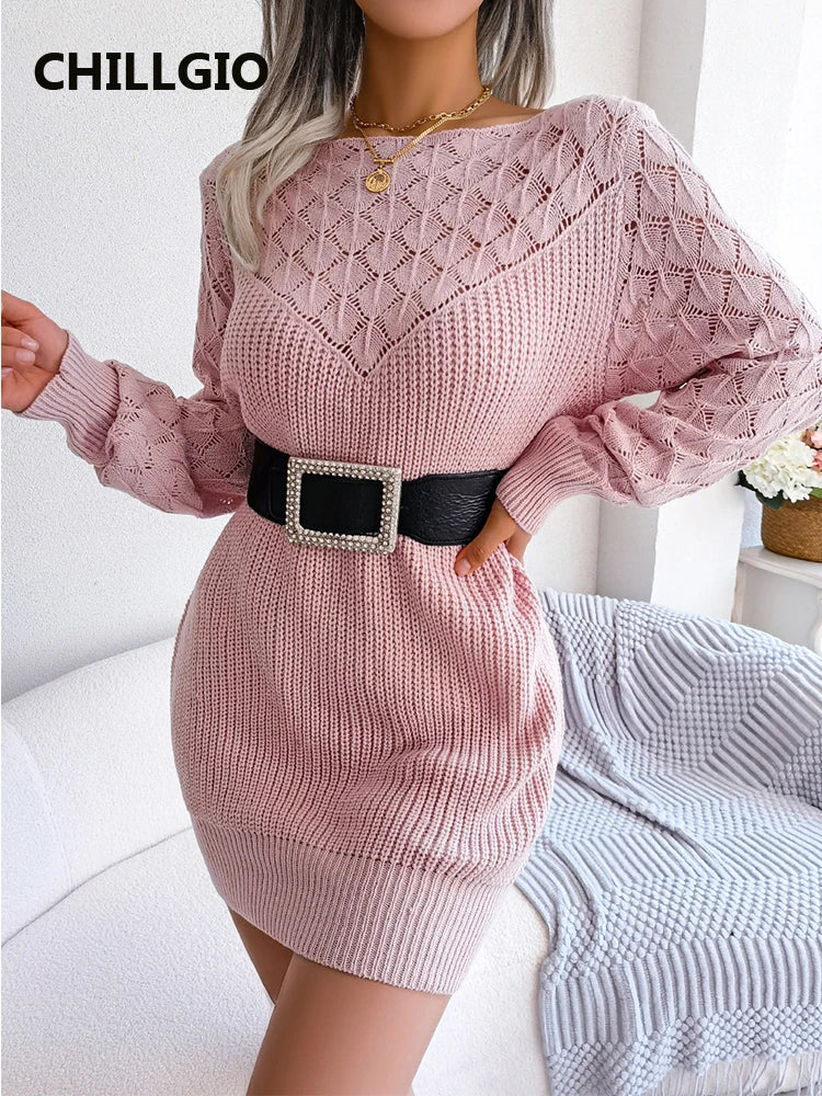 CHILLGIO Women Knitted Dress Winter Fashion